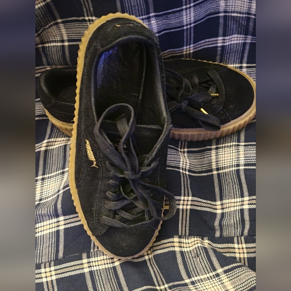 Puma Black Suede Sneakers with Gum Sole